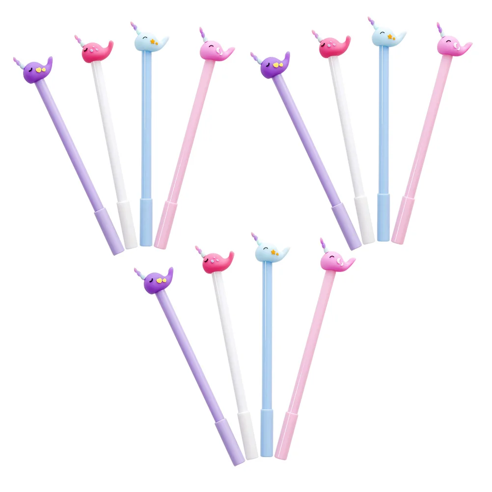 

12 шт., гелевые ручки Narwhal с героями мультфильмов, очаровательные аксессуары для письма для студентов, черный маркер, школьные канцелярские принадлежности, креативный пластиковый дизайн