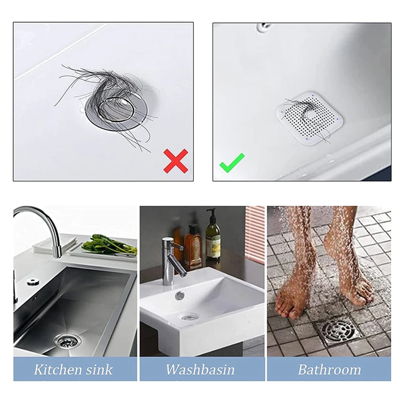 6-Piece Hair Extension Device Upgraded Drain Cover For Shower Silicone Hair Plugs With 4 Adjustable Suction Cups