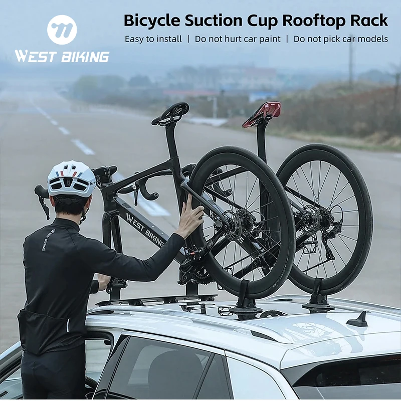 WEST BIKING Bike Rack Vacuum Suction Rooftop Rack Aluminum Alloy MTB Road Bike Sucker Car Roof Stand Quick Release Parking Stand