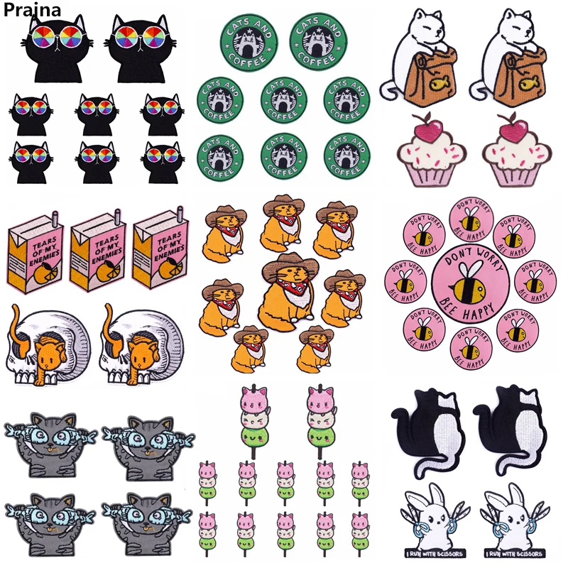 10 unids/lote parche de Animal/gato parches bordados de dibujos animados lindos en ropa DIY parches para planchar para ropa bebida alimentos coser pegatina