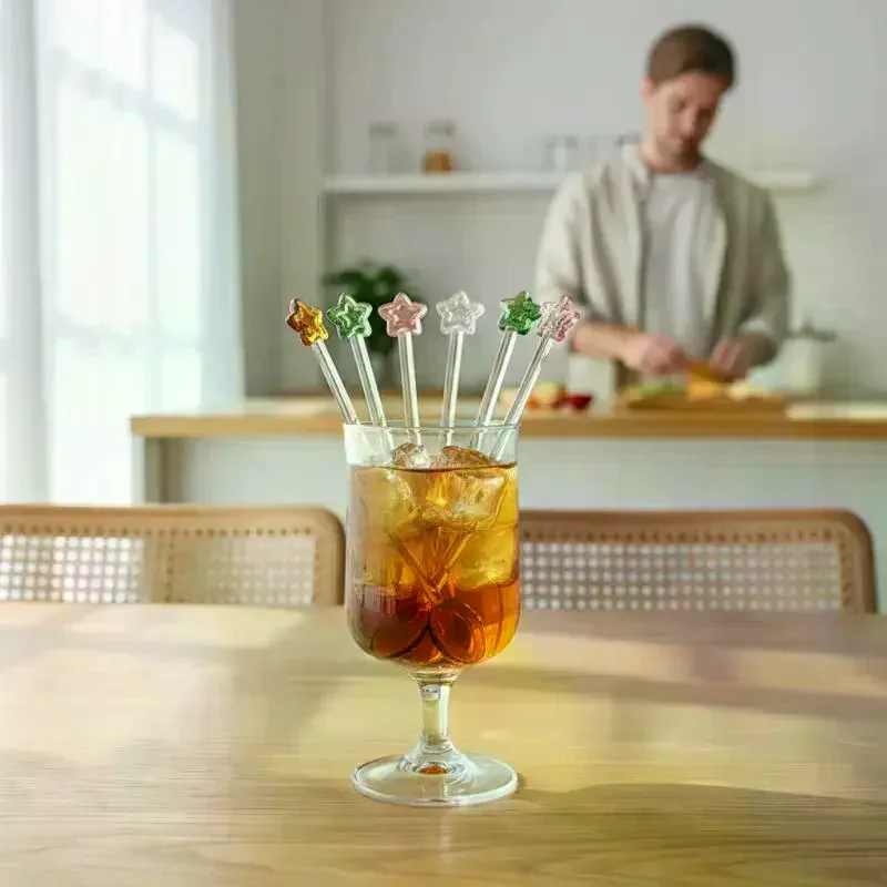 Creative Star Coffee Spoon Kitchen Dessert Cake Scoops Colorful Glass Tea Spoons Long Handle Mixing Round Spoon