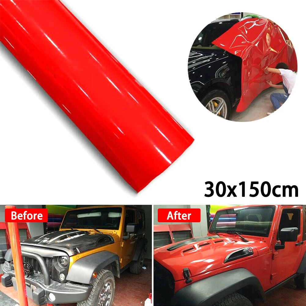 Super Gloss Red Vinyl Film Wrap Sticker 30 * 152CM Foil Decoration Spare Completely waterproof, anti-fouling and UV resistan