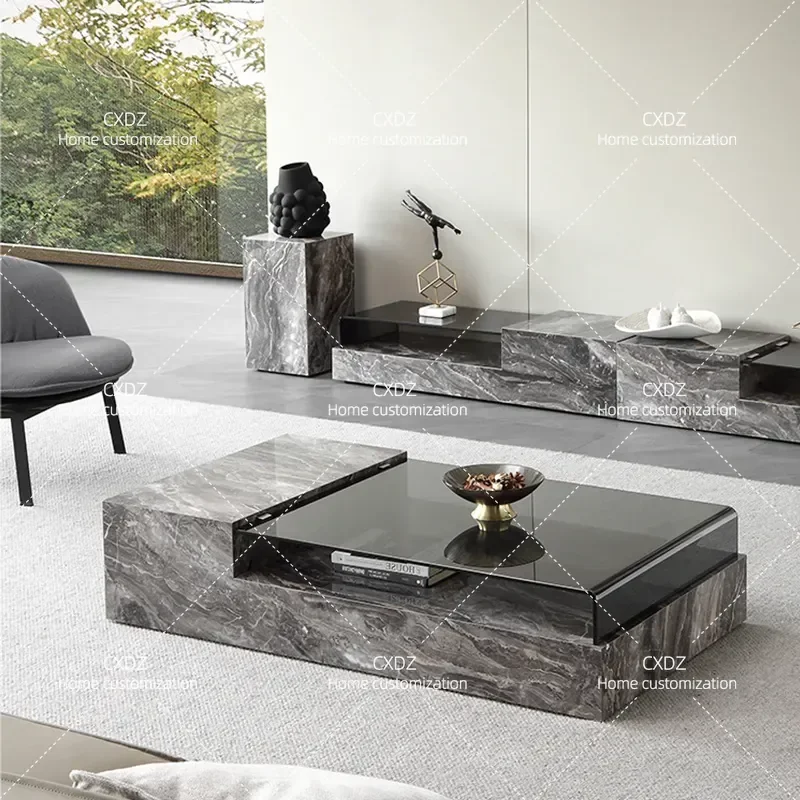 Italian Light Luxury Tempered Glass Telescopic Coffee Table Set Square Splicing Table for Small Apartment Living Room Home