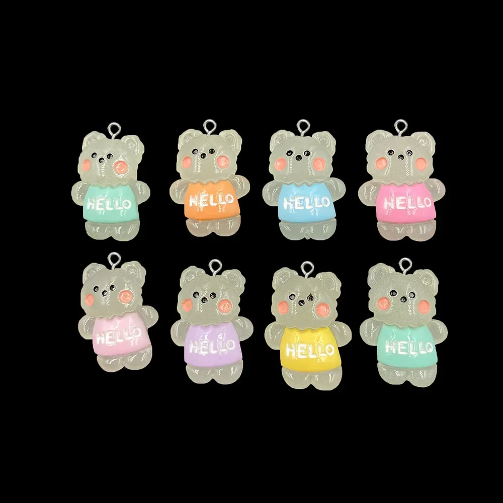 10Pcs Mixed Cute Hello Luminous Bear Resin Charms Pendants for Jewelry Making Bracelets Necklace Earrings Accessories