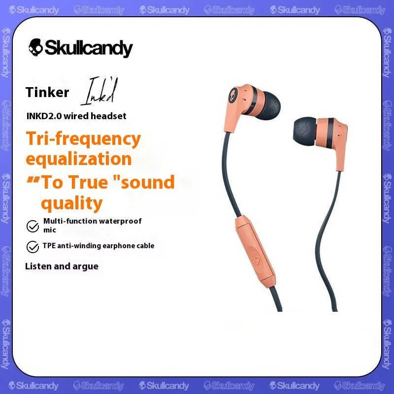 Original Skullcandy Inkd 2.0 In Ear Sports Wired Wired Earphones For Gaming Calls Mobile Phone Earplugs Festival Gifts