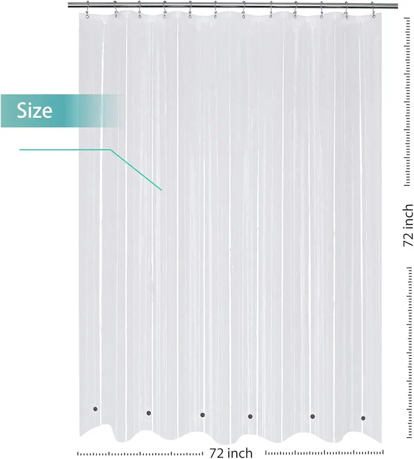 بطانة ستارة دش مع 6 مغناطيسات سميكة شفافة من البولي ايثيلين A، ستارة دش بلاستيكية ممتازة مقاومة للماء مقاس قياسي 72 × 72 بوصة، شفافة #6
