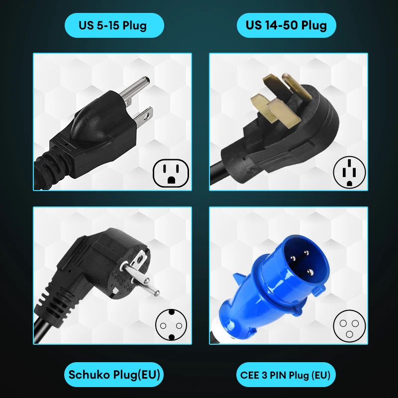 JNTIMUYA EV Portable Charger Type2 20A BR Plug Connector 16A 1Phase 3.5KW 3.5m Wallbox 4 adjustable current for Electric Vehicle