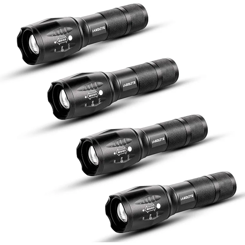 

LED Emergency Handheld Flashlight, 4 Pack, Adjustable Focus, Water Resistant with 5 Modes, Best Tactical Torch for Hurricane