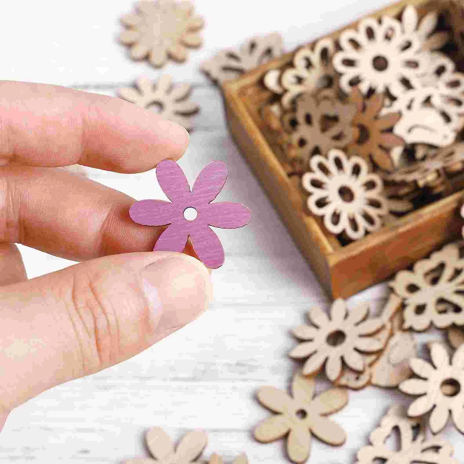 100 Pcs Nativity Crafts Wooden Flowers Cartoon DIY Handmade Crafts Wood Blanks Christmas Wooden Cutouts Child