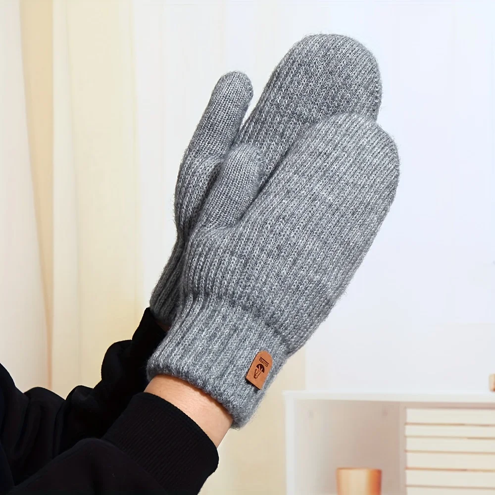 Koudebestendige fleecehandschoenen voor de winter - Leuke fleece gebreide handschoenen met volledige vingers, verdikte dubbellaagse koudebestendige en warme handschoenen