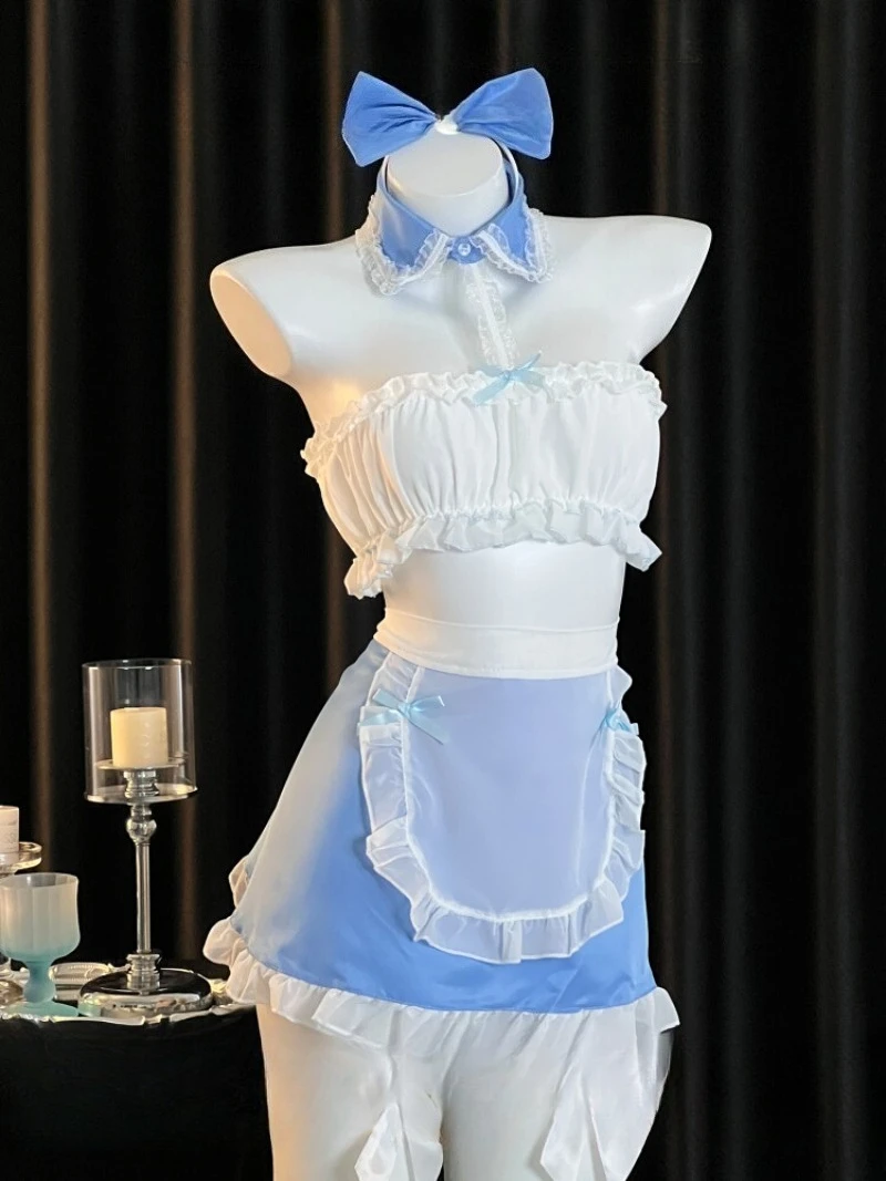 Gentle and Pure Sweet and Obedient Maid,Halter and Strapless Suit,Slit Apron,Atmospheric Date Night Wear,Perfect for Role-Play