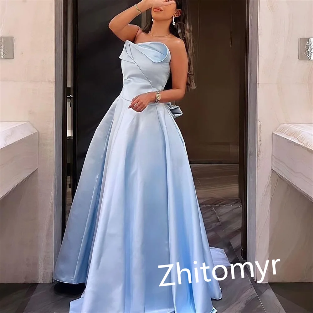 Exquisite hochwertige träger lose Ballkleid boden lange Abendkleider Bowknot Satin vestido de fiesta elegante para mujer 2023