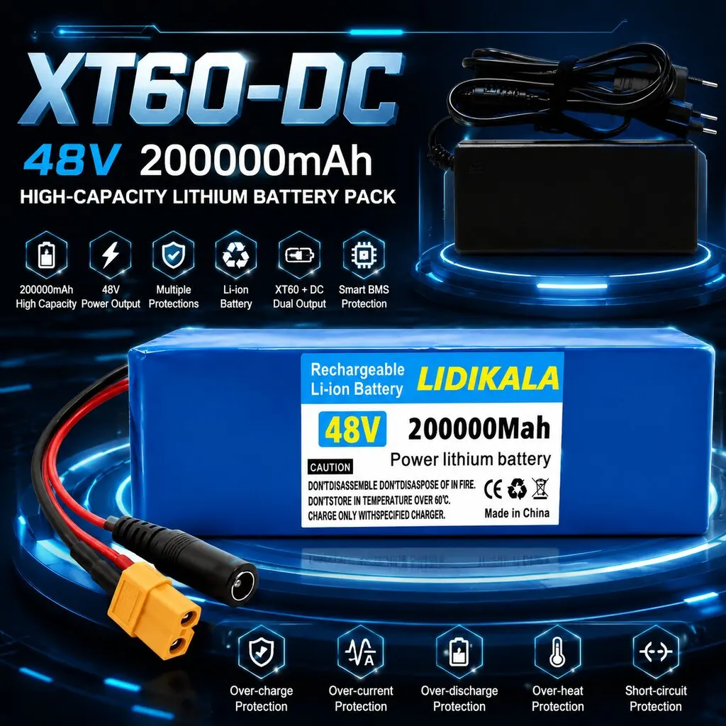 Hochleistungs-Lithium-Akku-Pack 48V 200Ah 13S3P 18650 mit integrierter BMS-Schutzplatine für 500W 1000W E-Scooter E-Bike Komplettset