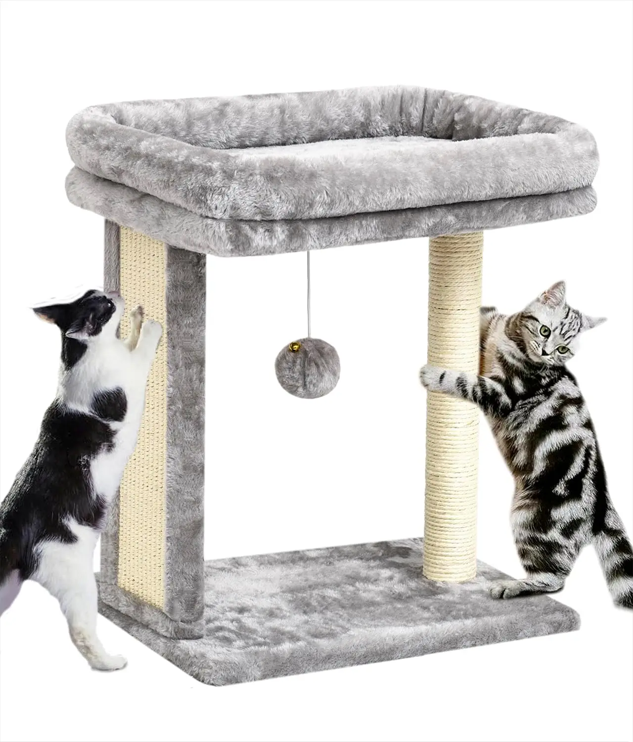 

Cat Tree with Scratching Post for Indoor Cats, Scratching Board with Perch, Cat Post Scratcher with 2 Dangling Balls, Gr