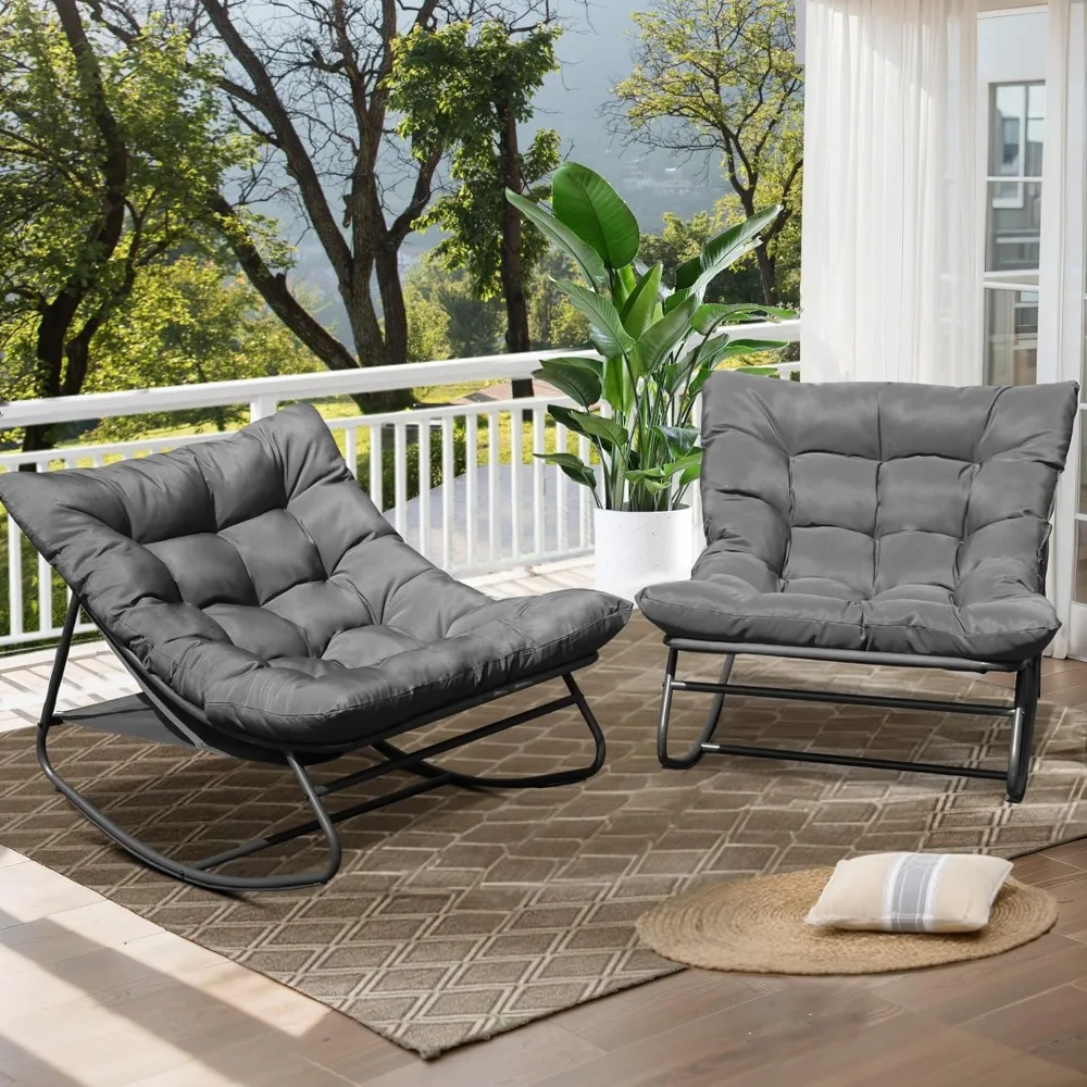 

Modern Metal Lounge Rocking Chair with Thick Cushions, High Back Rocker Chair Set for Living Room, Patio, Porch, Garden