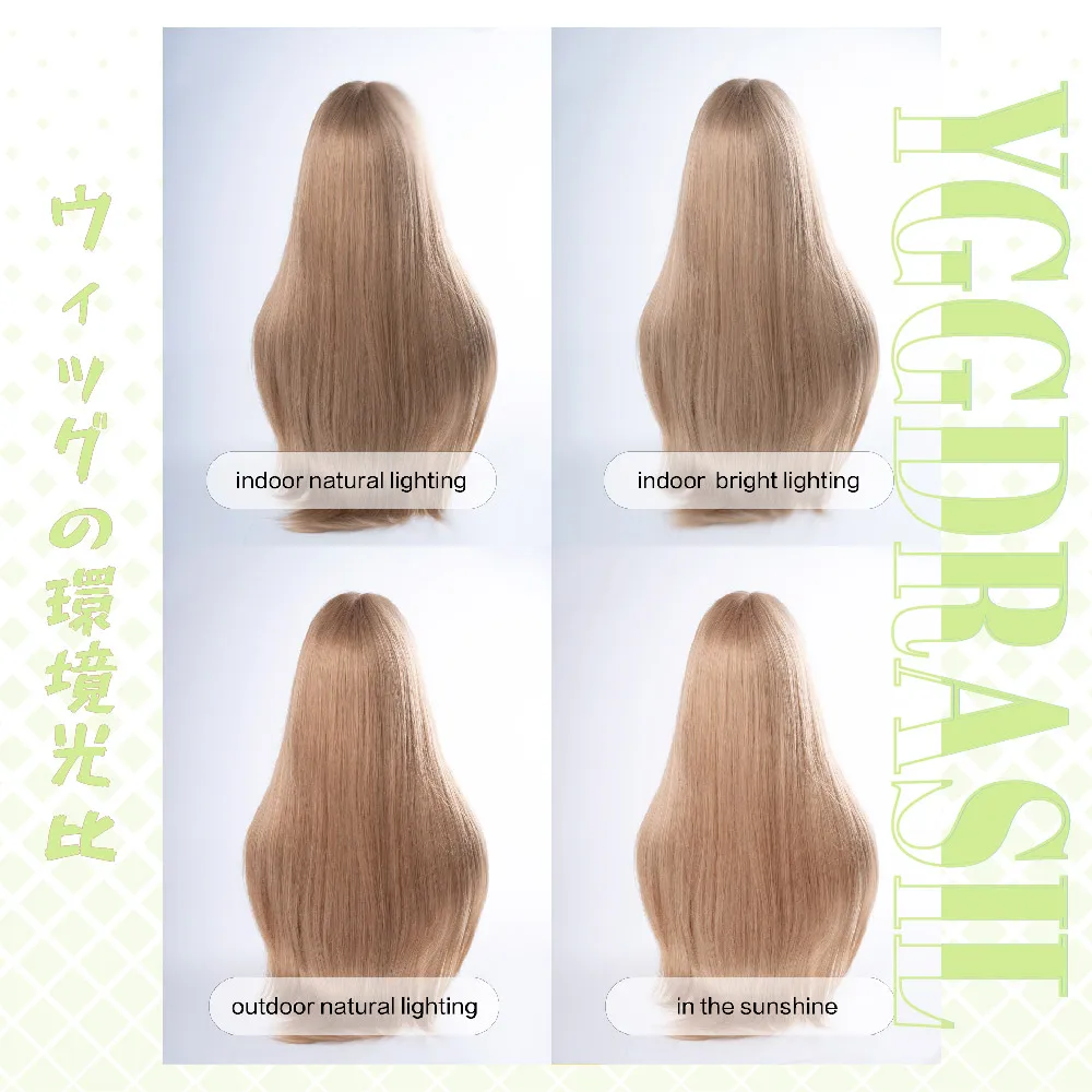 باروكة صناعية بنمط كلاسيكي بني ذهبي فاتح بطول 30 بوصة مع غرة شعر طبيعي طويل مستقيم للنساء للاستخدام اليومي مقاوم للحرارة #6