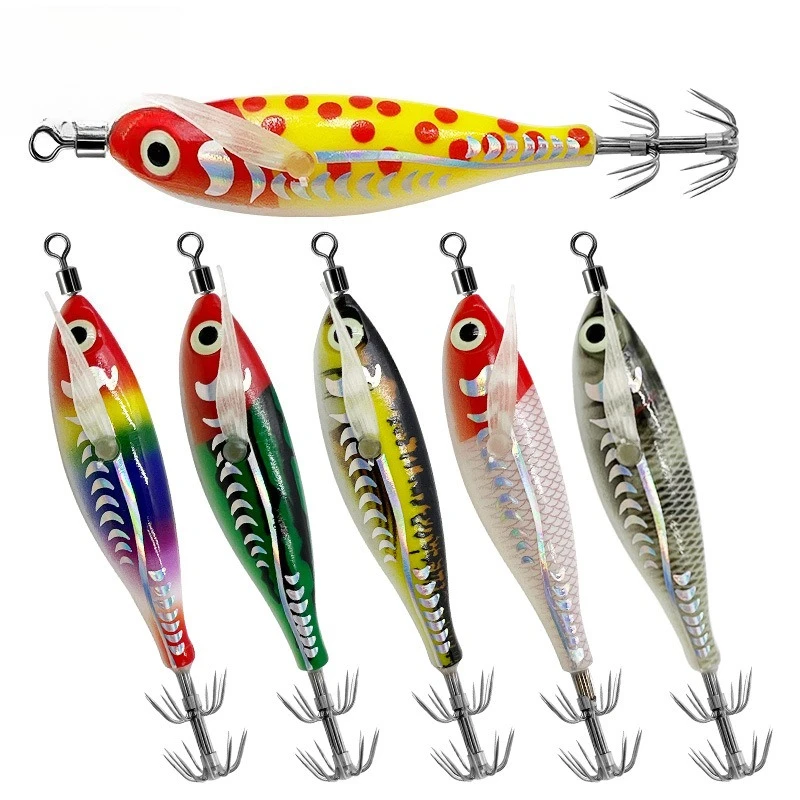

5pcs 3D Laser Squid Hook Octopus Artificial Fishing Lure Shrimp Wood Shrimp Lure Sturdy Squid Hook Blowpipe Squid