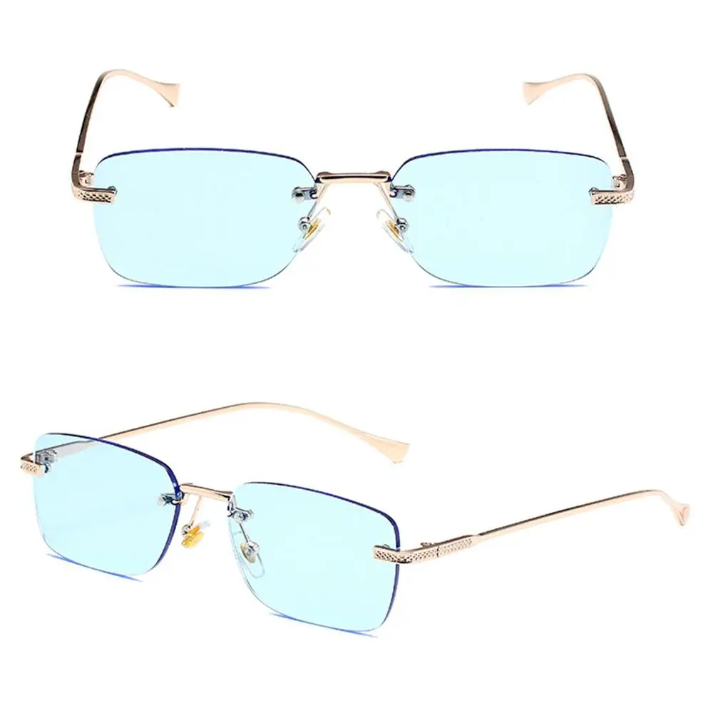 Randlose quadratische Sonnenbrille für Damen im Ins-Stil, kleine rechteckige Punk-Sonnenbrille, UV400-Schutz, Street-Shoot-Brille für Damen