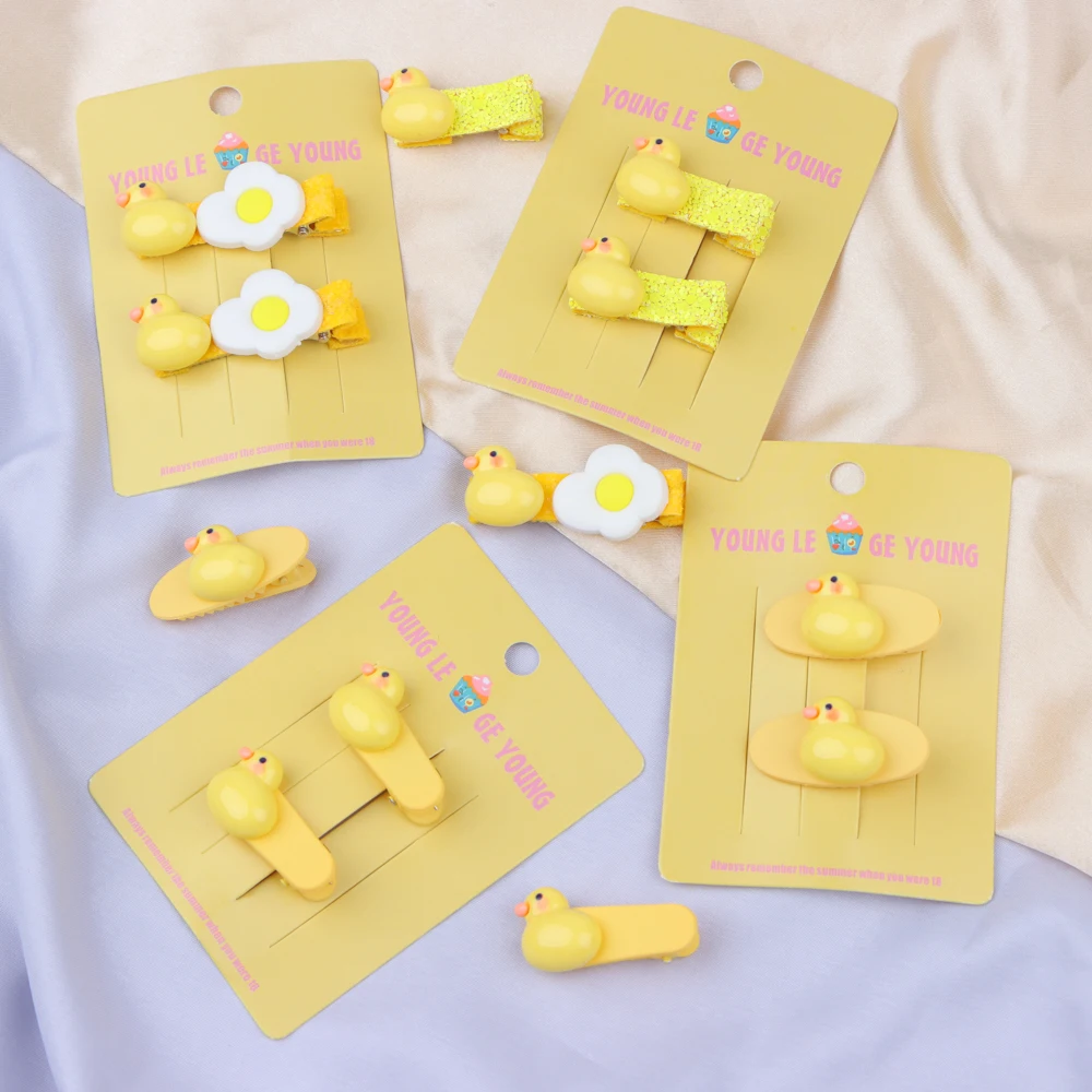 10/20Pcs/Lot Fashion Funny Cute Yellow Duck BB Clips Girl Women Cartoon Lovely Eggs Mixed Style Hairpin Accessories Party Gifts