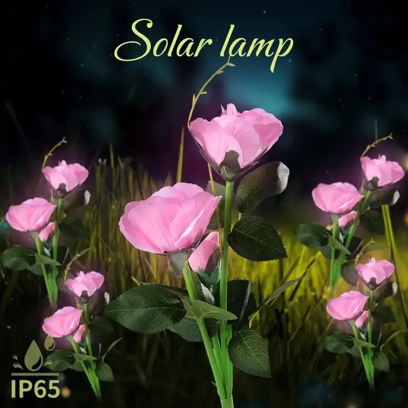 1PC Solar Rose Flower LED Stake Light, 3-Head Waterproof Outdoor Decorative Lamp for Garden Lawn Yard Path Graveyard Landscape A