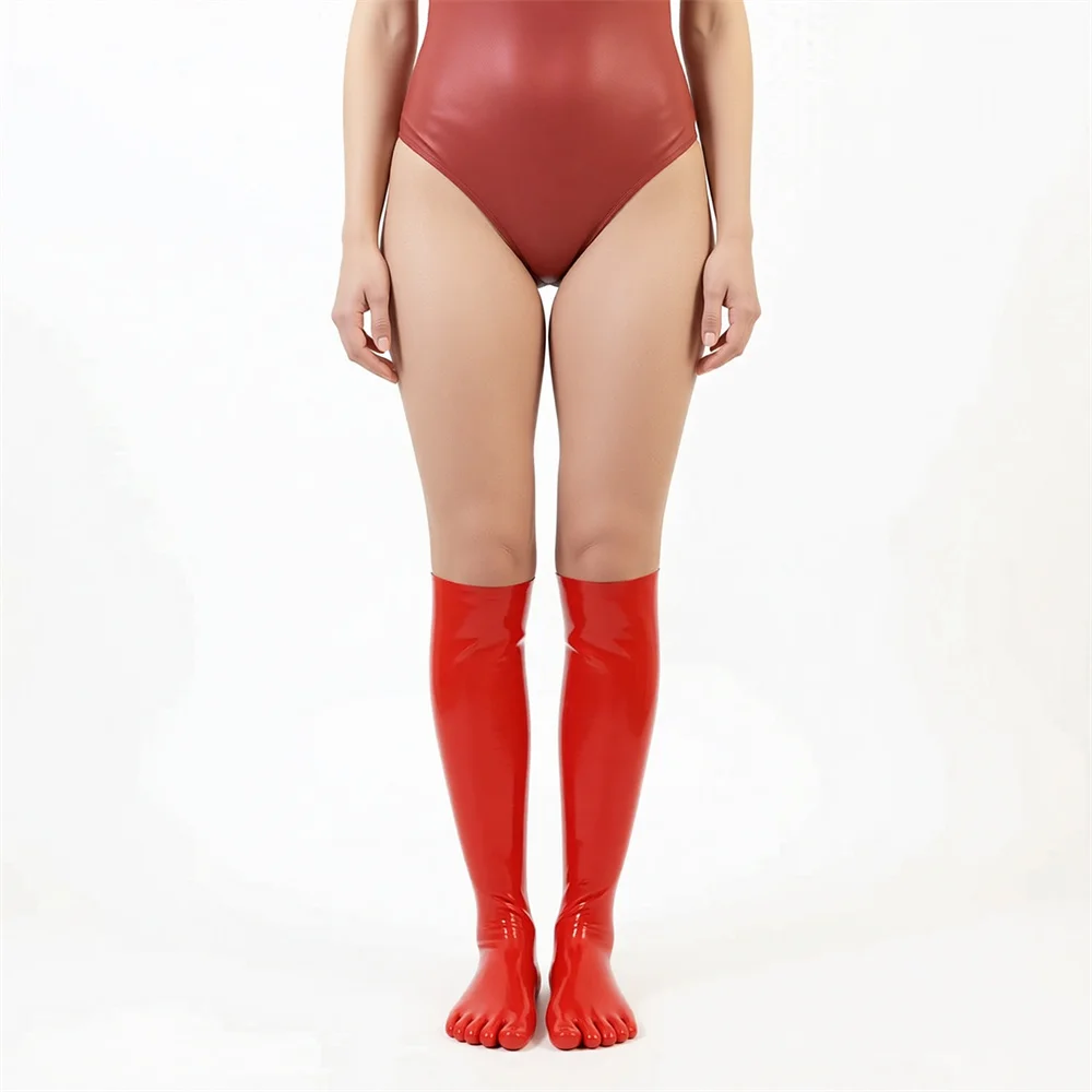 

Red Latex Stockings Customized Separate Toe Design Handmad Rubber Cosplay Club wear