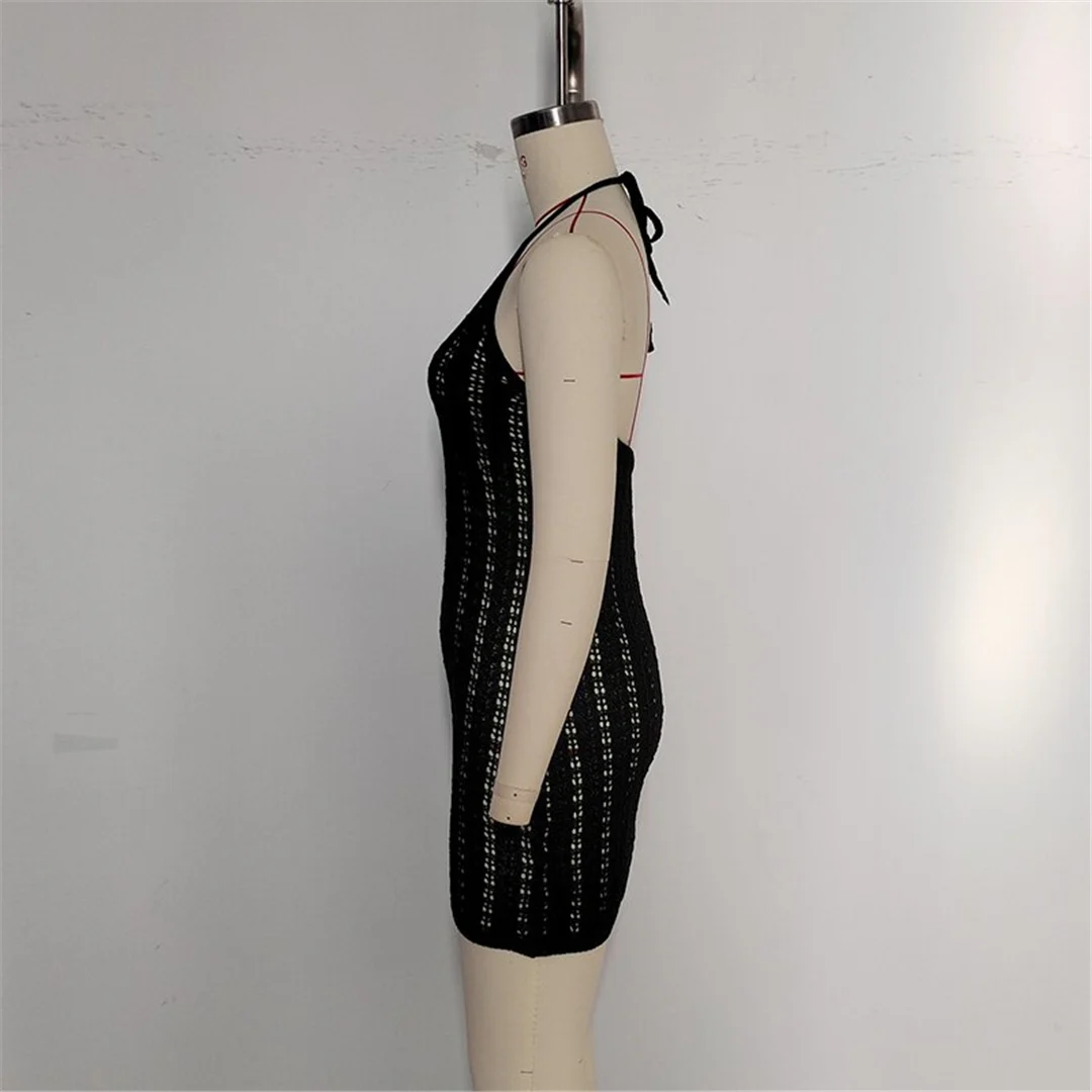 Halterneck, rückenfreies, gehäkeltes, gestricktes Tunika-Strandkleid, Strandmode, Strandbekleidung, Strand-Cover-up, Damen, V6480 – Detail 16