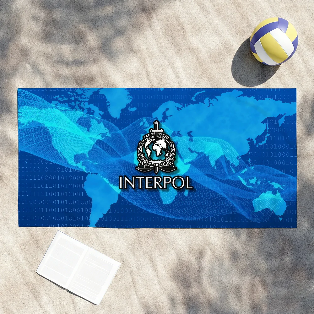Att I-Interpol-S Police Towel Soft Lightweight Anti-Sand Large Beach Towel Quick-Drying Bath Sports Family
