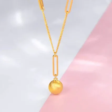 High-quality solid gold 24K necklace, solid frosted round ball, time to turn 999, jewelry around the neck AU750