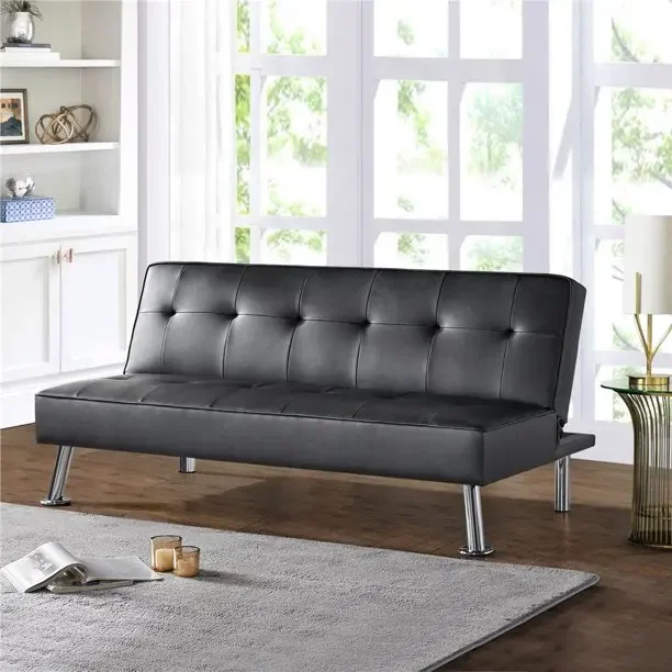

zz New black leather style sofa furniture livingroom loveseat 3-seats soft comfortable folding sofa bed