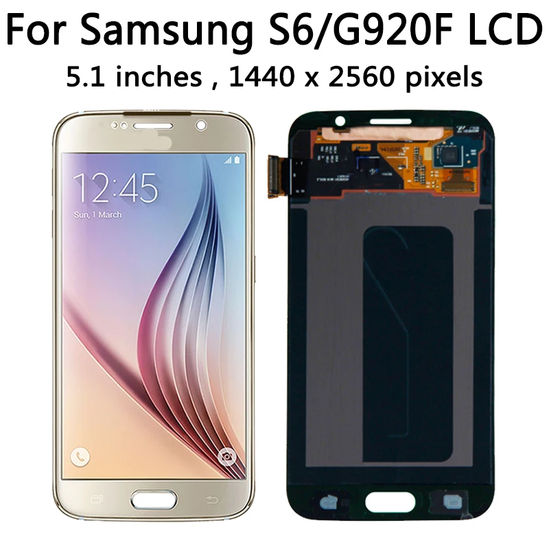 Super AMOLED 5.1\'\' S6 LCD for SAMSUNG S6 G920 SM-G920F G920F G920FD With Frame Touch Digitizer Assembly With Cover