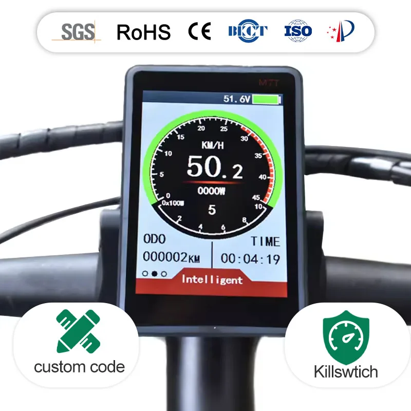 Waterproof Color LCD Electric Bike Display with Bluetooth Wired Connection USB Charging for 24V 36V 48V 60V E-Bicycle Computer