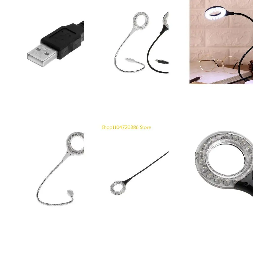 

K0EA Ring LED Light USB Table Desk Lamp 5V Bright Bulb Flexible Gooseneck Adjustable