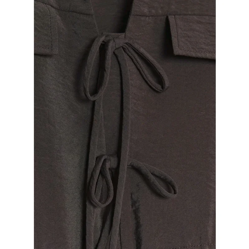 

Autumn New Arrival Women's Casual Long Sve V-Ne irt Knot Design Loose Fit Comfortable Breathable Polyester