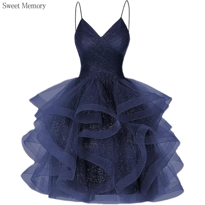 

U51 Sweet Memory Customized Short Ball Dress Sexy V-Neck Tulle Tiered Ruffles Cocktail Dress Prom Gown Homecoming Dresses
