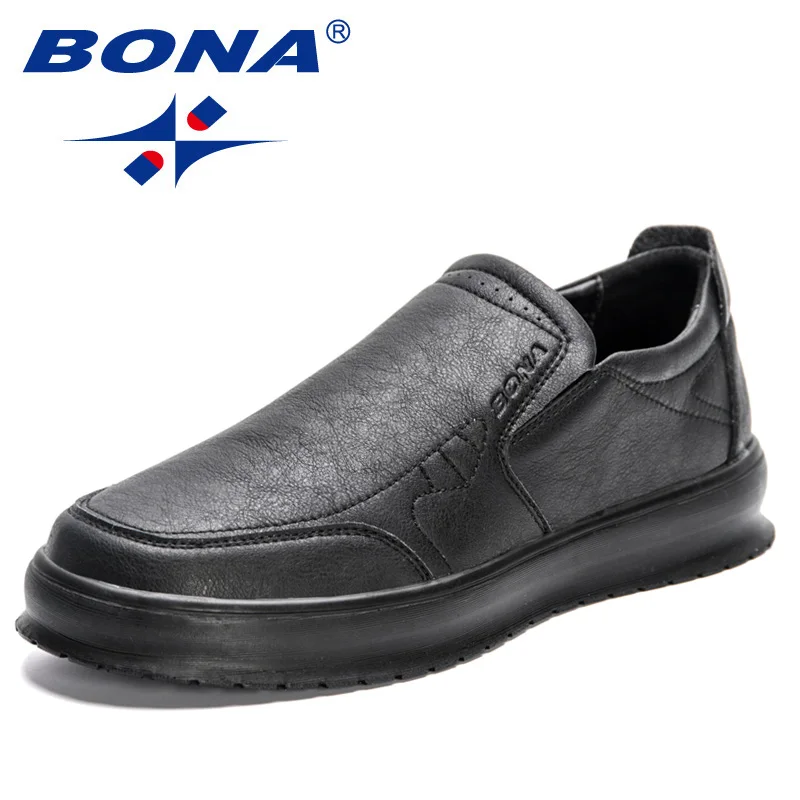 BONA 2023 New Designers Handmade Leather Casual Shoes for Men Platform Color block Sneakers Comfortable Walking Shoes Breathable