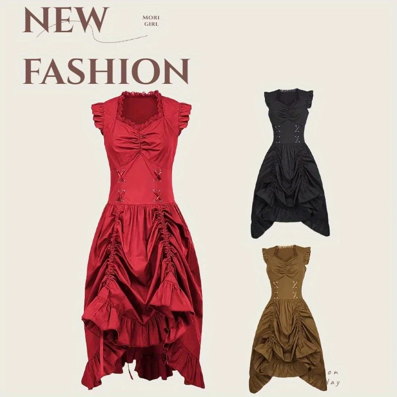 

Викторианское готическое платье с рюшами и кружевом в стиле стимпанк, женский сценический костюм