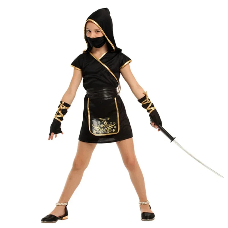 RT01 Umorden Halloween-Kostüme für Kinder, Kinder, Erwachsene, mystisches Schwarzgold, Ninja-Kostüm, Japan, Samurai, Cosplay, Jungen, Mädchen, Herren*Jk2