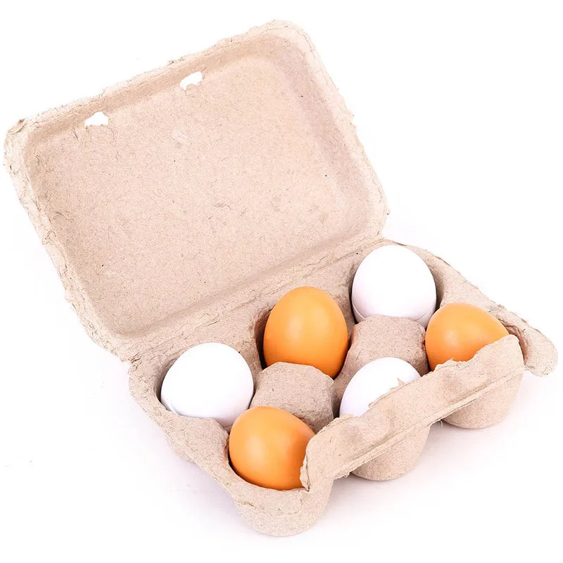 6pcs Simulation Wooden Eggs Toys Set Kids Pretend Play Wood Food Eggs Yolk Kitchen Food Children Kid Education Montessori Toys