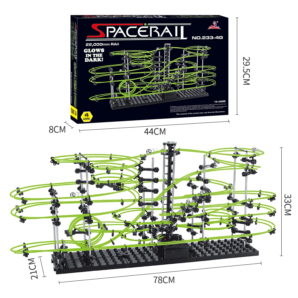 Spacerail Roller Coaster Model Marble Run Ball Set for Adults Creative Building Block Toys 488pcs Level 4 Luminous Version