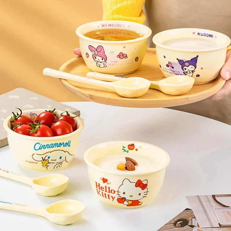 

Sanrio Kawaii Hello Kitty Ceramic Yogurt Bowls My Melody Cinnamoroll Anime Cartoon Ins Style Homehold Tableware Rice Bowl Plates