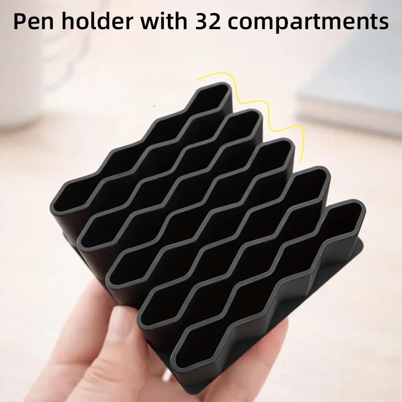 1 Small Desktop Pen Holder with a Wave Design, Desk Organizer That Can Hold Makeup Brushes, Pencils, and Markers, Flexible Countertop Storage Rack Suitable for Bathroom Vanities, Offices, and Classrooms
