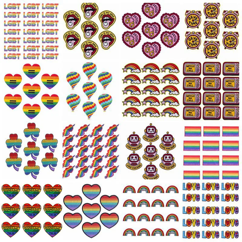Prajna 10PCS Rainbow Love Embroidery Patch LGBT Applique Iron On Patches On Clothes Gay Pride Badge Patches For Clothing Sticker