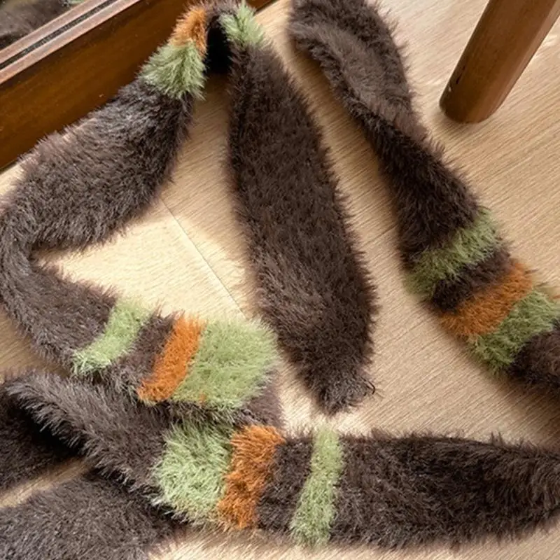 

652F Adult Teens Plush Stripe Pattern Knitted Hat Winter Skiing Windproof Beanie