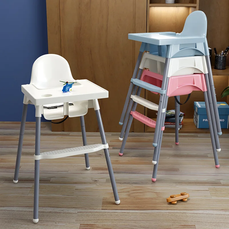 Silla alta para bebé y niño, asiento de comedor de Color sólido, silla de alimentación de altura ajustable con reposapiés, plato de cena y cinturón