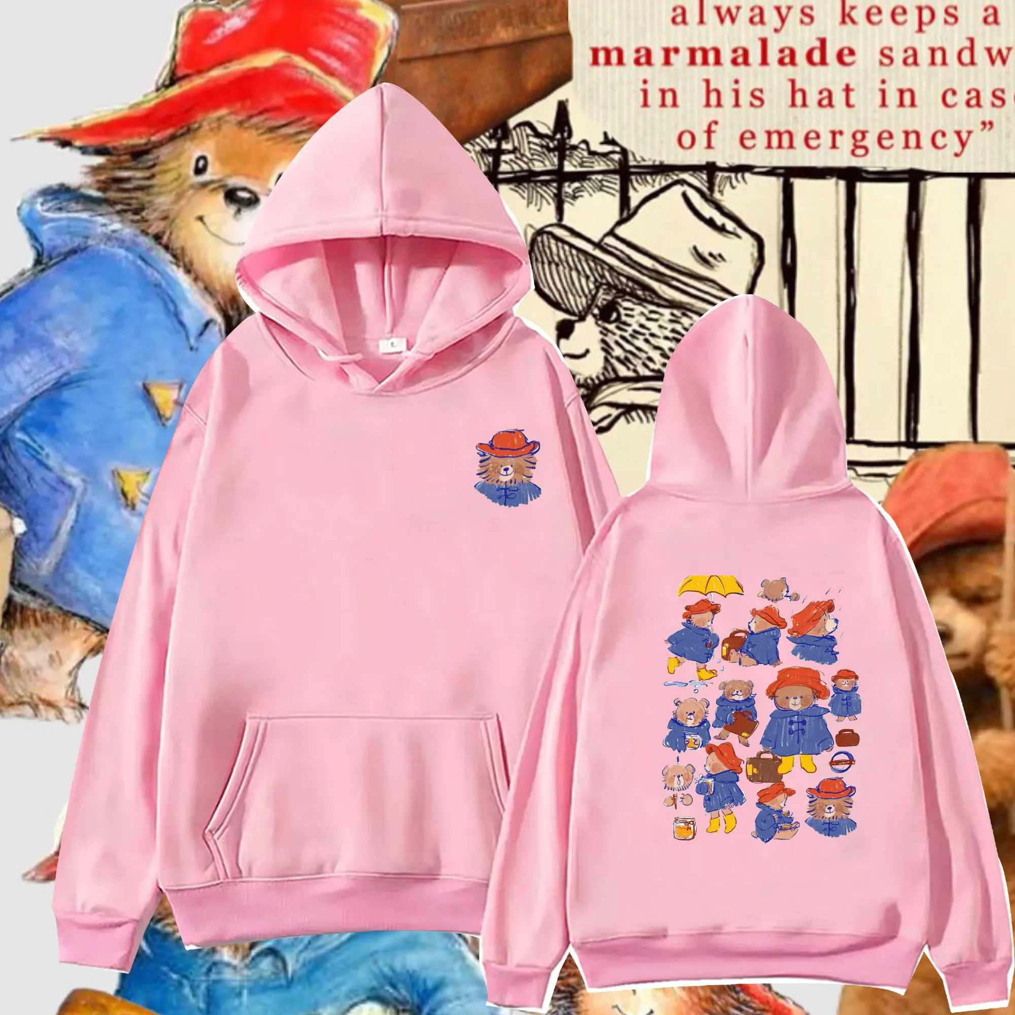 Paddington Bear in London Graphic Hoodied Printed Unisex Hoodie Double-sided Printing Loose Pullover Hoodies Spring and Autumn