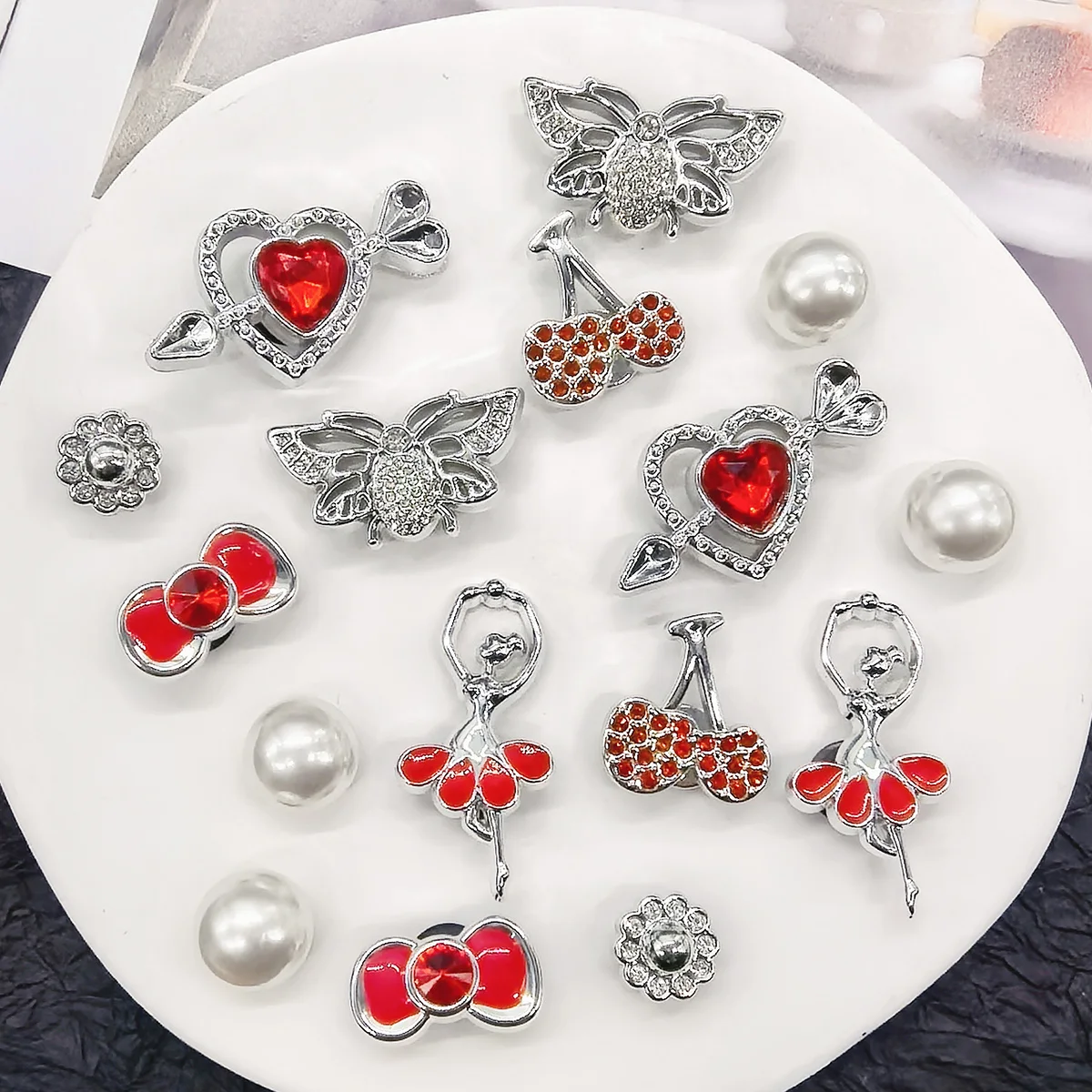 16PCS Dancing Girl Heart Shoe Charms Accessories Bling Cherr