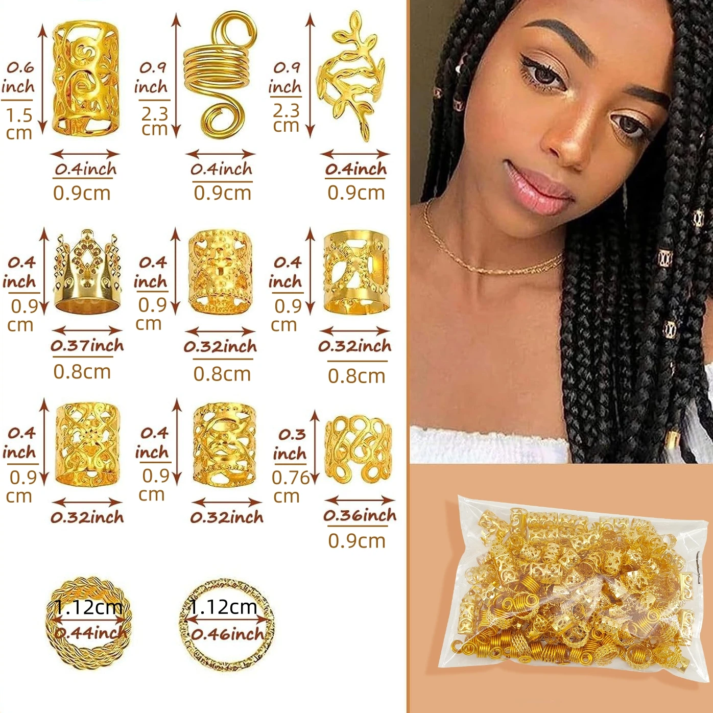 220pcs Dreadlock Hair Rings Adjustable Cuffs Clip Hair Braids Dirty Braids Bead Hairpin hair accessories Headwear for women