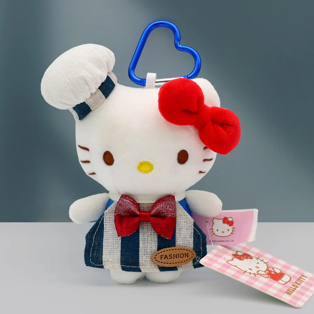 Kawaii olá kitty bonito pequeno chef brinquedos de pelúcia chaveiro dos desenhos animados mochila zíper pingente anime periferia meninas presentes aniversário