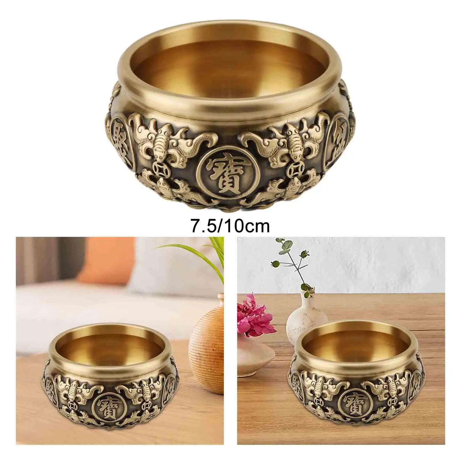 Feng Shui Treasure Bowl Copper Cornucopia Centerpiece Vintage Wealth Basin Table Decoration for Living Room Decor