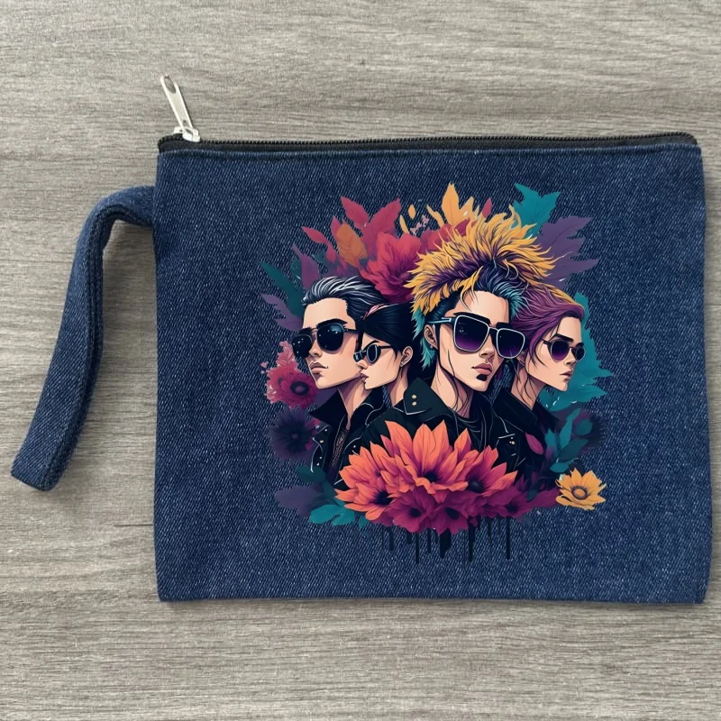 

Tokio Hotel Group Rock Music Y2K Aesthetic Canvas Makeup Bag Portable Travel Denim Cosmetic Bag with Zipper Lightweight Female
